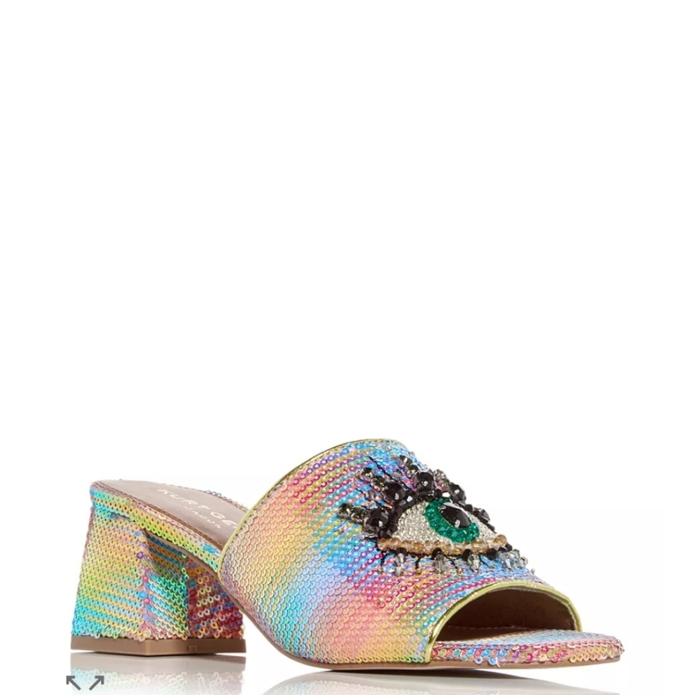 NIB! Kurt Geiger "Olive Block Eye" Sequins Slide 6/36